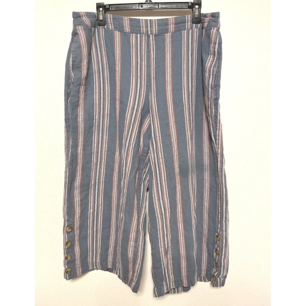 a.n.a Women Pants Striped Linen Blend Wide Leg Crop XL Blue Pink White